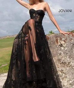Jovani - 02845 Floral Embellished Corset Bodice Sheer Overskirt Gown 12 Jovani - 02845 Floral Embellished Corset Bodice Sheer Overskirt Gown
