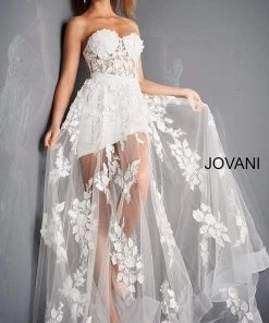Jovani - 02845 Floral Embellished Corset Bodice Sheer Overskirt Gown 13 Jovani - 02845 Floral Embellished Corset Bodice Sheer Overskirt Gown