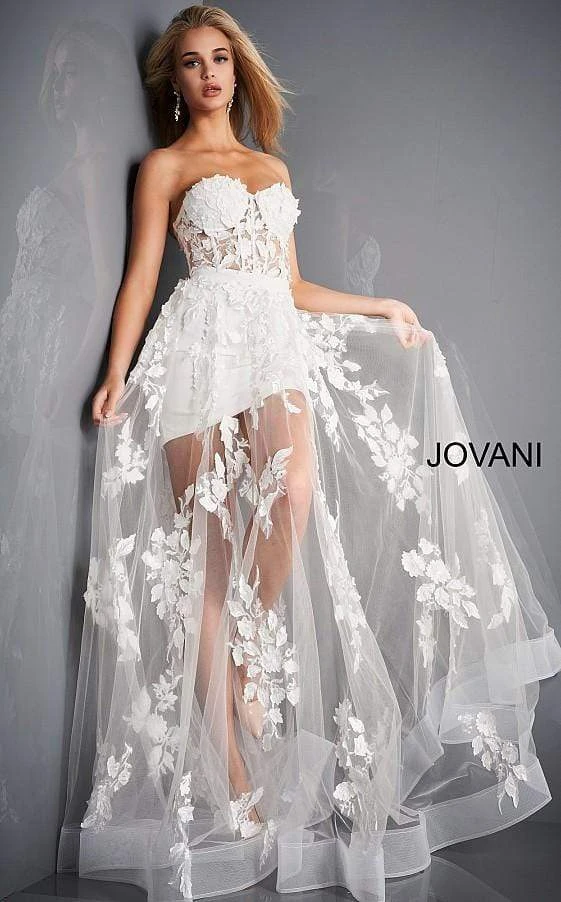 Jovani - 02845 Floral Embellished Corset Bodice Sheer Overskirt Gown 7 Jovani - 02845 Floral Embellished Corset Bodice Sheer Overskirt Gown