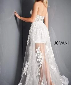 Jovani - 02845 Floral Embellished Corset Bodice Sheer Overskirt Gown 14 Jovani - 02845 Floral Embellished Corset Bodice Sheer Overskirt Gown