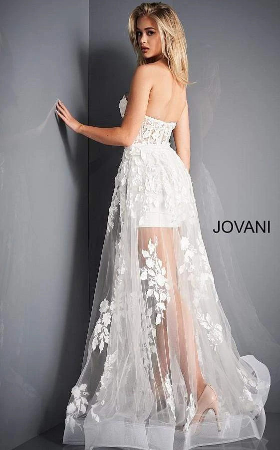 Jovani - 02845 Floral Embellished Corset Bodice Sheer Overskirt Gown 8 Jovani - 02845 Floral Embellished Corset Bodice Sheer Overskirt Gown