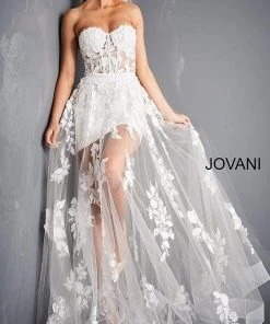 Jovani - 02845 Floral Embellished Corset Bodice Sheer Overskirt Gown 15 Jovani - 02845 Floral Embellished Corset Bodice Sheer Overskirt Gown