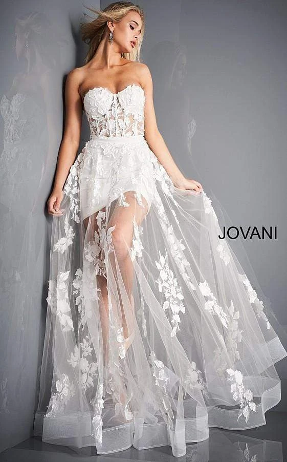 Jovani - 02845 Floral Embellished Corset Bodice Sheer Overskirt Gown 9 Jovani - 02845 Floral Embellished Corset Bodice Sheer Overskirt Gown