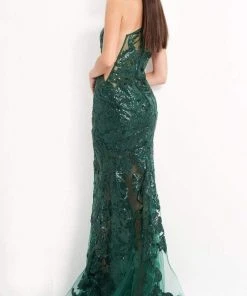 Jovani - 02895 One Shoulder Embellished Illusion Mermaid Gown