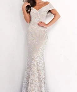 Jovani - 02905 Off-Shoulder Lace Mermaid Evening Dress