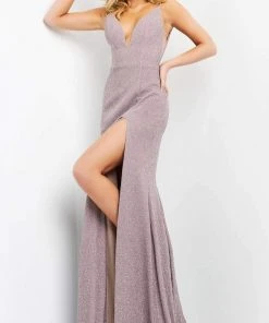 Jovani - 02914 Glitter High Slit Sheath Dress