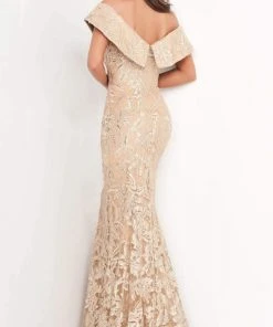 Jovani - 02923 Off Shoulder Embroidered Mermaid Gown