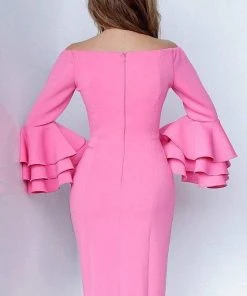 Jovani - 02992 Tiered Bell Sleeved Off Shoulder Cocktail Dress