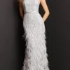 Jovani 03108 - V-Neck Feathered Evening Dress