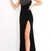 Jovani - 03251 Polkadot Draped High Slit Sheath Gown