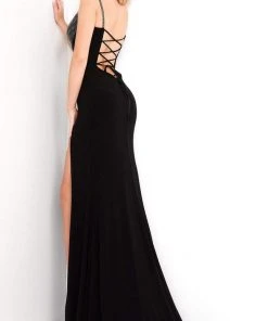 Jovani - 03251 Polkadot Draped High Slit Sheath Gown