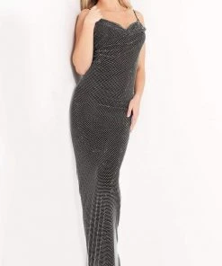 Jovani - 03252 Cowl Beaded Mesh Sheath Dress