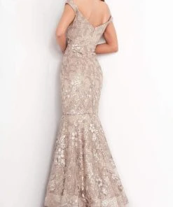 Jovani - 03264 Off Shoulder Sequined Lace Gown