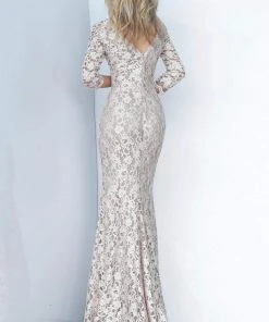 Jovani - 03350 Quarter Sleeve Lace Mermaid Dress