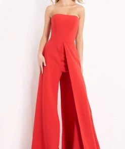 Jovani - 03529 Strapless Wide Leg Formal Evening Jumpsuit With Overlay