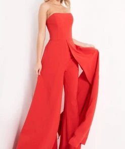 Jovani - 03529 Strapless Wide Leg Formal Evening Jumpsuit With Overlay