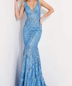 Jovani - 03570 Plunging Neck Shimmer Stripe Evening Gown 7 Jovani - 03570 Plunging Neck Shimmer Stripe Evening Gown