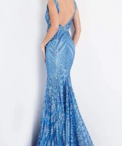 Jovani - 03570 Plunging Neck Shimmer Stripe Evening Gown 6 Jovani - 03570 Plunging Neck Shimmer Stripe Evening Gown