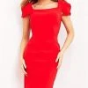 Jovani - 03808 Square Neck Simple Midi Dress