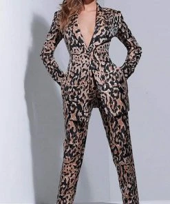 Jovani - 03840 Two-Piece Animal Print Pantsuit