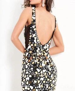 Jovani 03858 - Plunging V-Neck Cut-Glass Cocktail Dress