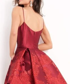 Jovani - 03929 Sleeveless V-Neck Floral Print Fit And Flare Dress