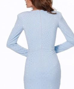 Jovani - 04015 Long Sleeve Drape Plunging Neck Cocktail Dress
