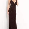 Jovani - 04036 Plunging Cowl Neckline Beaded Fitted Long Dress