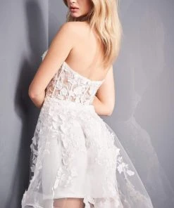 Jovani - 04109 Floral Appliques Illusion Corset Fit And Flare Dress