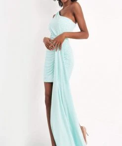 Jovani - 04153 One Shoulder Fitted Beaded Jersey Mini Dress With Sash 7 Jovani - 04153 One Shoulder Fitted Beaded Jersey Mini Dress With Sash