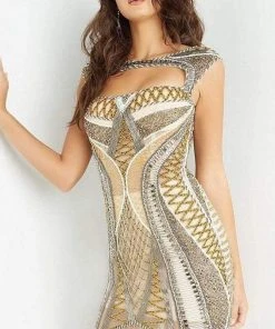 Jovani - 04201 Bateau Sheath Cocktail Dress