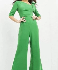 Jovani - 04284 Bow Shoulder Asymmetric Jumpsuit