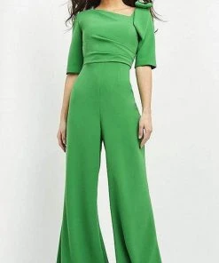 Jovani - 04284 Bow Shoulder Asymmetric Jumpsuit