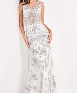 Jovani - 04332 Embellished Plunging V Neck Sheath Dress