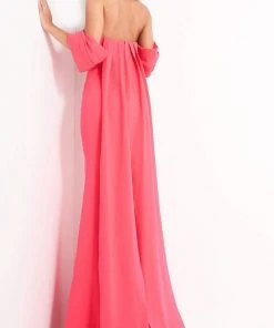 Jovani - 04350 Off Shoulder Crepe Evening Dress With Long Cape 6 Jovani - 04350 Off Shoulder Crepe Evening Dress With Long Cape