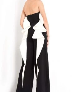 Jovani - 04355 Strapless Contrast Ruffle Jumpsuit