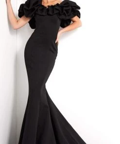 Jovani - 04368 Ruffled Off Shoulder Scuba Mermaid Evening Dress