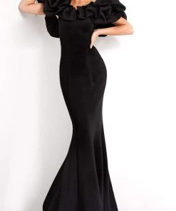 Jovani - 04368 Ruffled Off Shoulder Scuba Mermaid Evening Dress