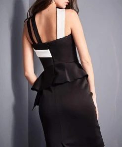 Jovani - 04409 Strappy Halter Peplum Sheath Dress