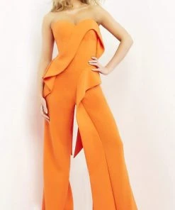 Jovani - 04427 Strapless Sweetheart Ruffle Wide Leg Jumpsuit 9 Jovani - 04427 Strapless Sweetheart Ruffle Wide Leg Jumpsuit