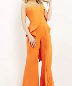 Jovani - 04427 Strapless Sweetheart Ruffle Wide Leg Jumpsuit 10 Jovani - 04427 Strapless Sweetheart Ruffle Wide Leg Jumpsuit