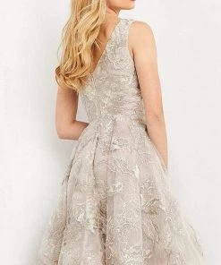 Jovani - 04442 Embroidered Fit And Flare Midi Dress