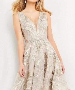 Jovani - 04442 Embroidered Fit And Flare Midi Dress