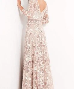 Jovani - 04451 Quarter Sleeve Floral Embroidered A-Line Gown 7 Jovani - 04451 Quarter Sleeve Floral Embroidered A-Line Gown