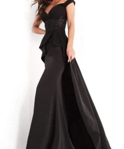 Jovani - 04460 Off Shoulder Embellished Dress With Overskirt