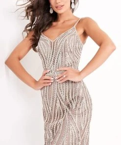 Jovani - 04510 Sleeveless Scoop Back Beaded Embellished Cocktail Dress
