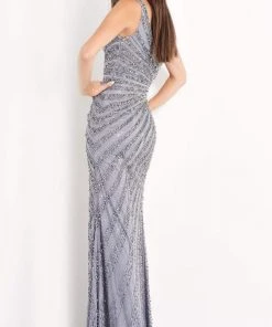 Jovani - 04539 Beaded V-Neck High Slit Gown