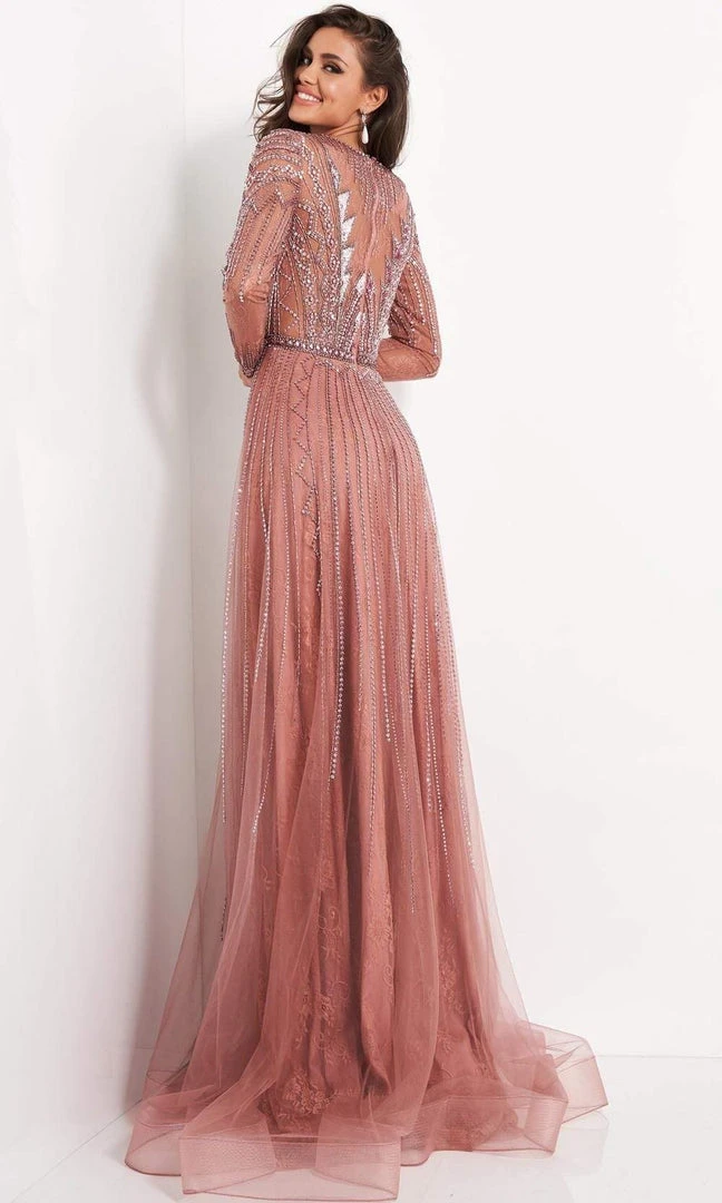 Jovani - 04698 Long Sleeve Geometric Beaded A-Line Gown 4 Jovani - 04698 Long Sleeve Geometric Beaded A-Line Gown