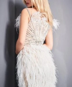 Jovani - 04739 Feather- Fringed Sheath Short Dress 14 Jovani - 04739 Feather- Fringed Sheath Short Dress