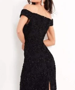 Jovani - 04763 Off-Shoulder Textured Lace Sheath Knee-Length Dress